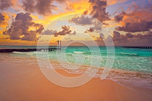 Cancun Caracol beach sunset in Mexico photo