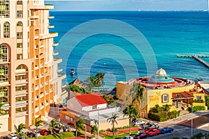 Cancun Hotel Zone Amazing Caribbean Beach, the beautiful sea in Mexico during a sunny day