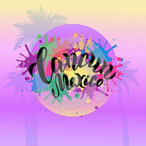 Cancun Mexico colorful poster. Trendy lettering typography text. Beach party banner, print design. photo