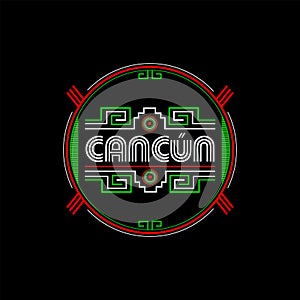 Cancun Mexico emblem Maya Aztec style design