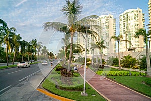 Cancun, Mexico - September 16, 2021: Cancun kukulkan street in Hotel zone. Luxury resort on Riviera Maya, Yucatan