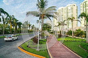 Cancun, Mexico - September 16, 2021: Cancun kukulkan street in Hotel zone. Luxury resort on Riviera Maya, Yucatan