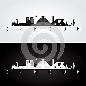 Cancun skyline and landmarks silhouette. photo