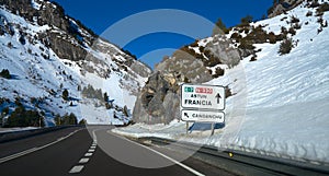 Candanchu road signal in Huesc Pyrenees Spain photo