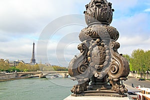 Candelabra on the Alexandre III bridge. Emblem of Paris. (Paris, France)