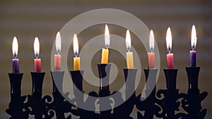 Candelabrum burning on the eight day of Hanukkah Jewish holiday