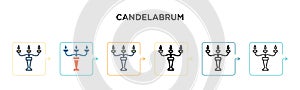 Candelabrum vector icon in 6 different modern styles. Black, two colored candelabrum icons designed in filled, outline, line and
