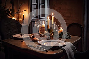 candelight dinner for two on a cosy table