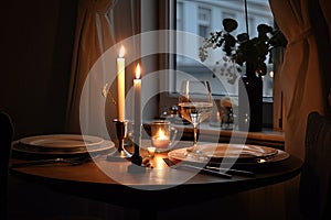 candelight dinner for two on a cosy table