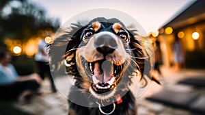 Candid shot of a dog with its tongue sticking out, giving a goofy expression, AI-Generated