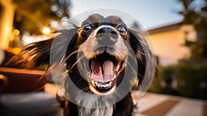 A candid shot of a dog with its tongue sticking out, giving a goofy expression, AI-Generated