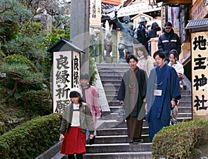 Young Japanese people visiting a temple