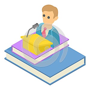 Candidate speech icon isometric vector. Election candidate behind the rostrum