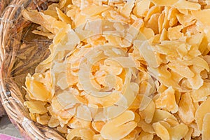 Candied Crystallized Ginger slices in wicker bowl