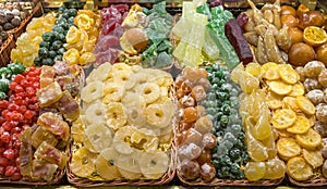 Candied fruit at La Boqueria, Barcelona, Spain