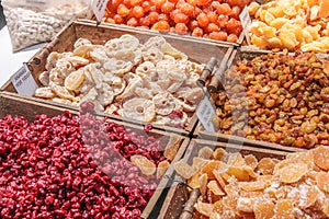 Candied fruit stall in the market in Gordes