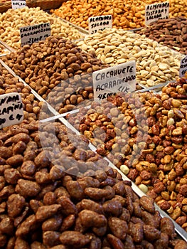 Candied nuts in fruit market, Barcelona photo