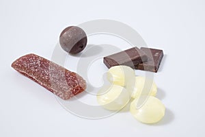 Candies and chololate in a white background