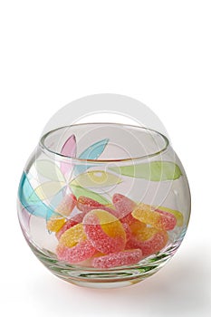 Candies in glass bowl vertical