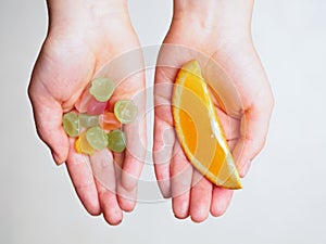 Candies and orange slice