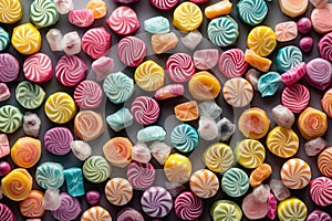 candies seamless background, top-down view, Food magazine photography