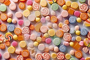 candies seamless background, top-down view, Food magazine photography