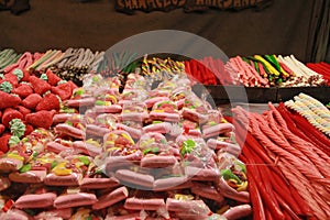 Candies of various colors and flavors in a street stall