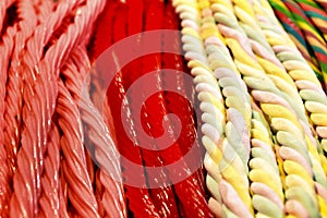 Candies of various colors and flavors in a street stall