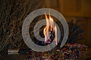 Candle on a altar, esoteric concept