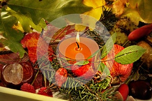 Candle and Autumnal foliage