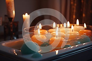 candle bath care relax relaxation light room spa wellness candlelight. Generative AI.