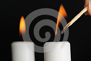 Candle Being Lit with Match