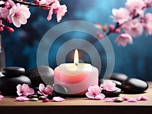 candle with black boulders rocks