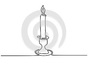 Candle - black one continuous line drawing vector illustration isolated on white background