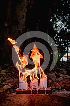 Candle burning with Buddhist About lucky fetish