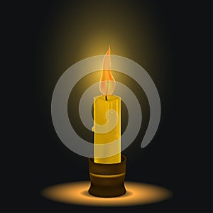 The candle burns. dark space. a flame of fire. melting wax. candlestick. vector illustration .