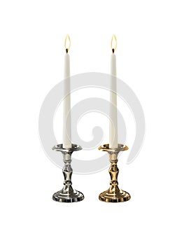 Candle on candlestick isolated on white background
