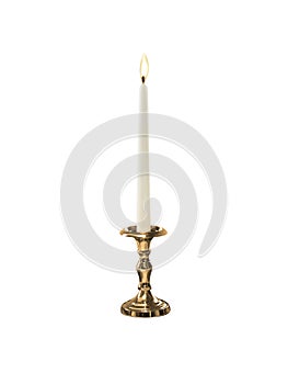 Candle on candlestick isolated on white background