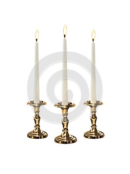 Candle on candlestick isolated on white background