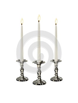 Candle on candlestick isolated on white background