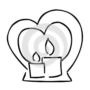 Candle cartoon valentines day black and white vector icon