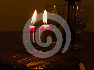 40 candle on chocloate birthday cake