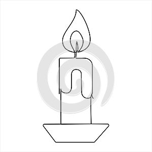 Candle continuous one line art Vector illustration holiday candlestick burning fire and melting vector graphics drawing.