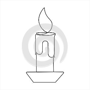 Candle continuous one line art Vector illustration holiday candlestick burning fire and melting vector graphics drawing.