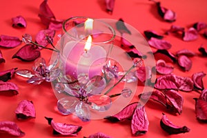 Candle with crystal flower - Red