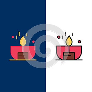 Candle, Dark, Light, Lighter, Shine  Icons. Flat and Line Filled Icon Set Vector Blue Background