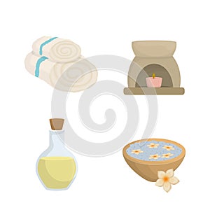 Candle and decoration. Spa center design. Vector graphic