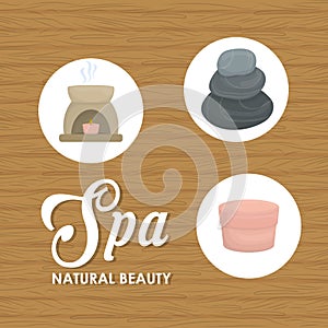 Candle and decoration. Spa center design. Vector graphic