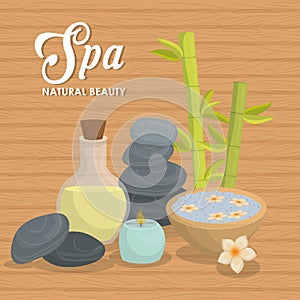 Candle and decoration. Spa center design. Vector graphic