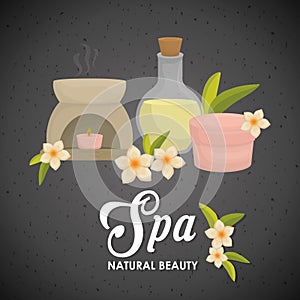 Candle and decoration. Spa center design. Vector graphic